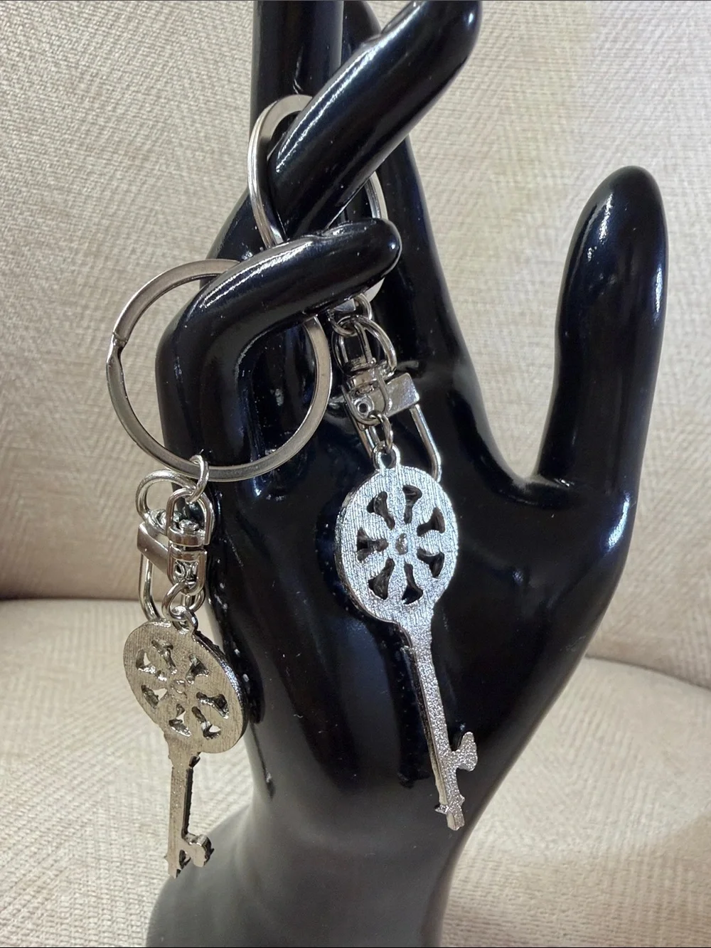 Rhinestone Key Charm Keychain - Silver Crystal Key Design (2)